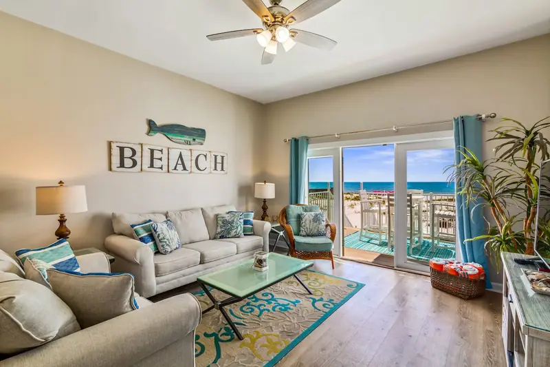 Living room with Gulf-view windows