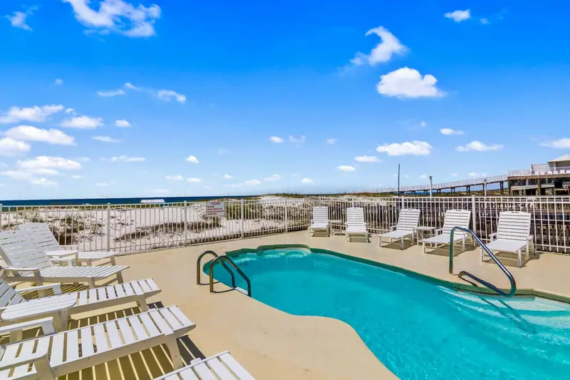 Beachside pool with loungers, Dolphin View A