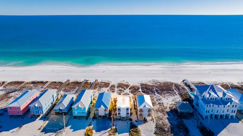 Aerial view of the beach in front of Dolphin View, Gulf Shores